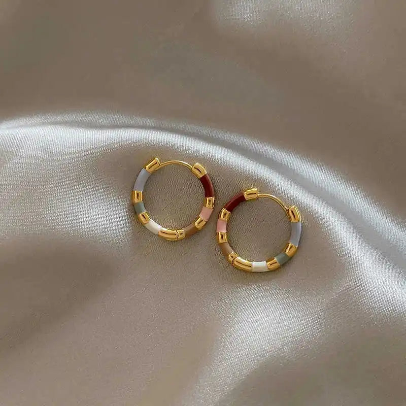 ZAKOL Korean Fashion Colorful Enamel Mini Metal Round Hoop Earrings For Women Daily Wear Party Sexy Sweet Ears Accessories