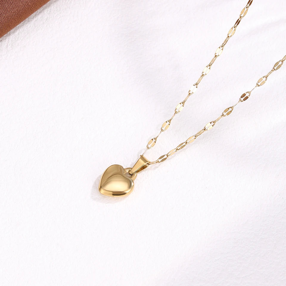 ZAKOL 1pcs Stainless Steel Love Heart Necklace For Women Lip Chain Simple Pendant Necklace Versatile Daily Jewelry