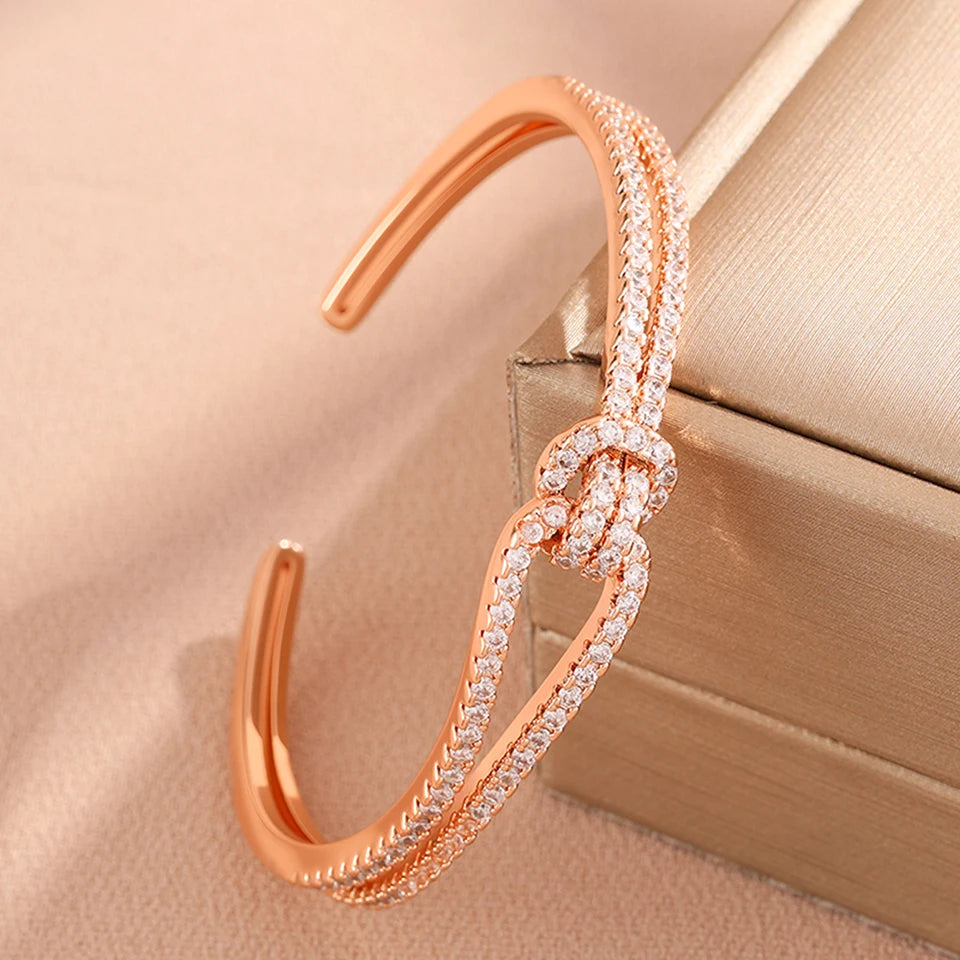 ZAKOL Exquisite Dazzling Full Cubic Zirconia Knot Bracelet Bangles for Women Fashion Adjustable Open Bracelet Jewelry Gift