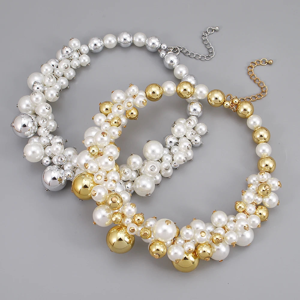 New Style Chic Chunky Imitation Pearl Acrylic Bead Choker Necklaces For Women Elegant Temperament Statement Jewelry Party Gift