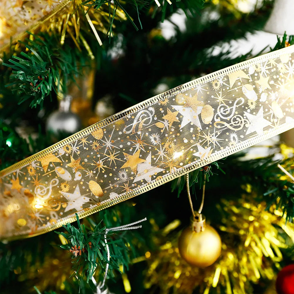 Christmas Decoration LED Ribbon Lights Christmas Tree Ornaments DIY Lace Bows String Light Navidad Home Decoration New Year 2025