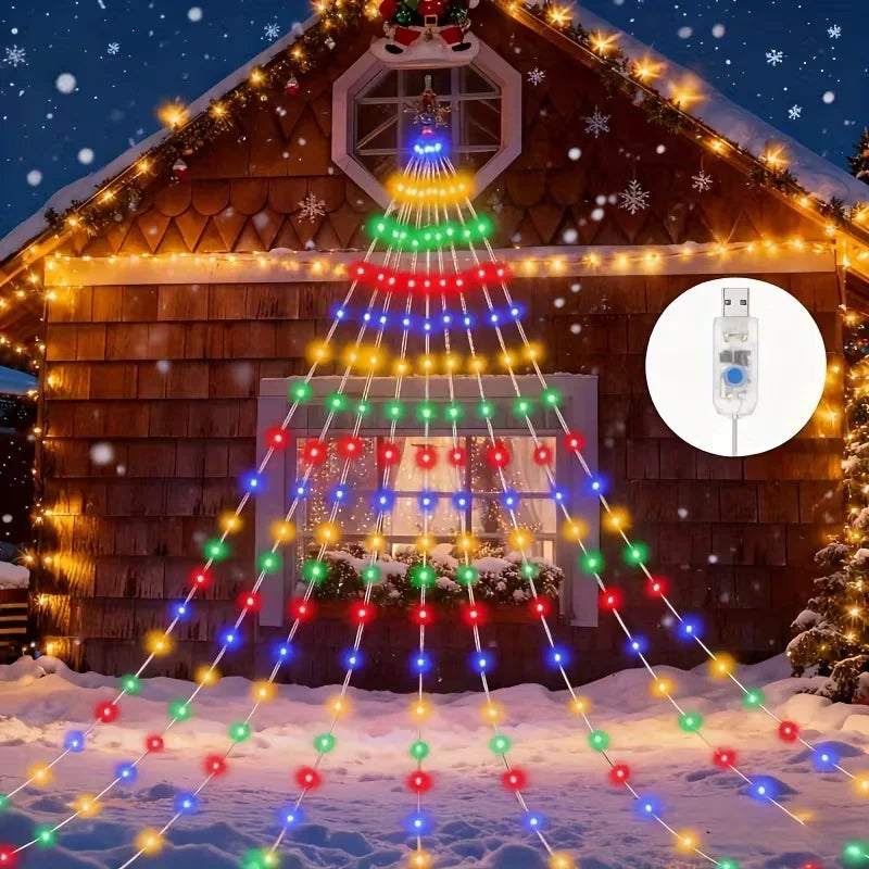 1PC 280/400LED Waterfall Fairy Light, USB Curtain Wreath Light, Christmas Gift, Black Friday, for Courtyard,Eaves,Christmas Tree