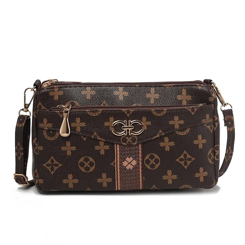 Large Capacity Multi-Layer Ladies Crossbody Bag Vintage Single Shoulder Bag for Middle-Aged Women with Coin Pocket