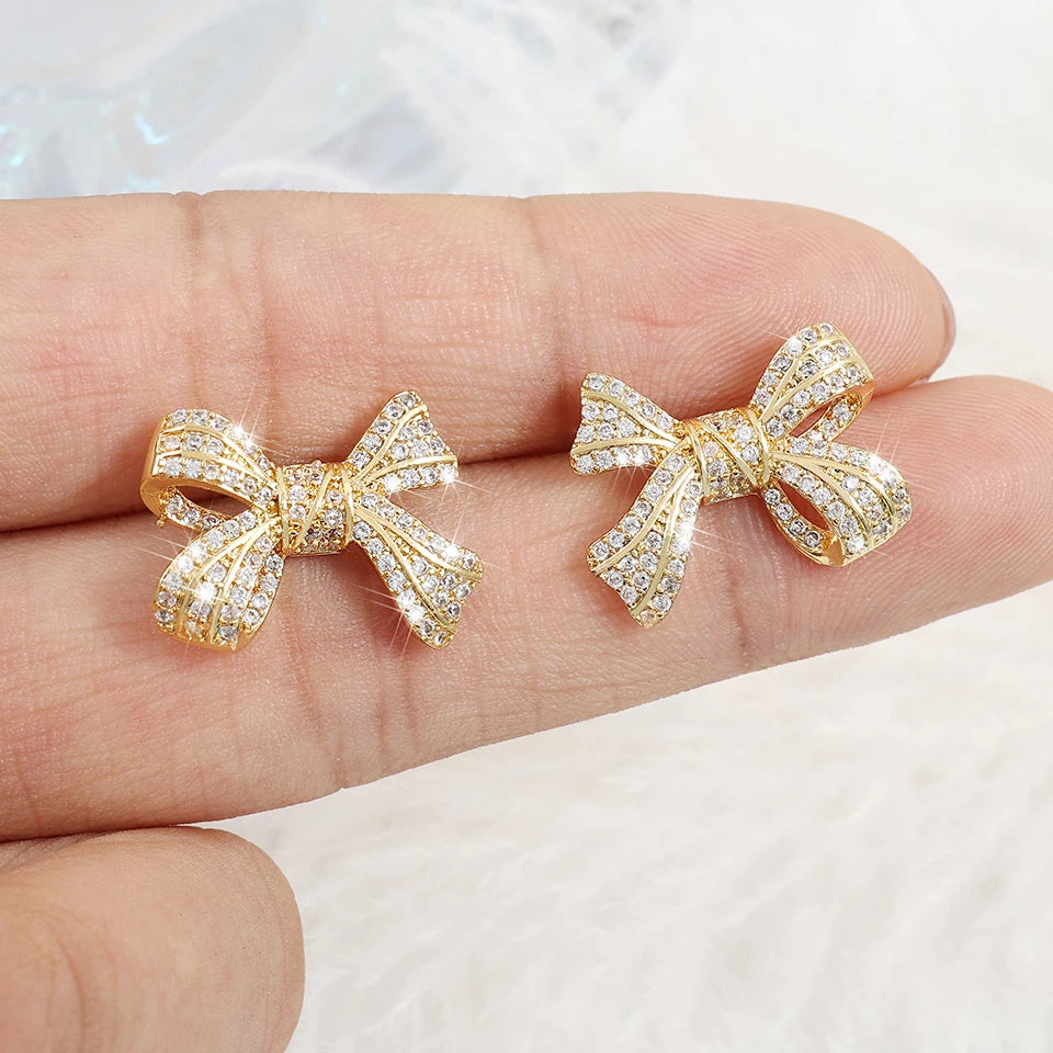 ZAKOL New Brilliant Micropaved Zirconia Bowknot Earrings Delicate Sliver Color Ear Accessories Gift for Women