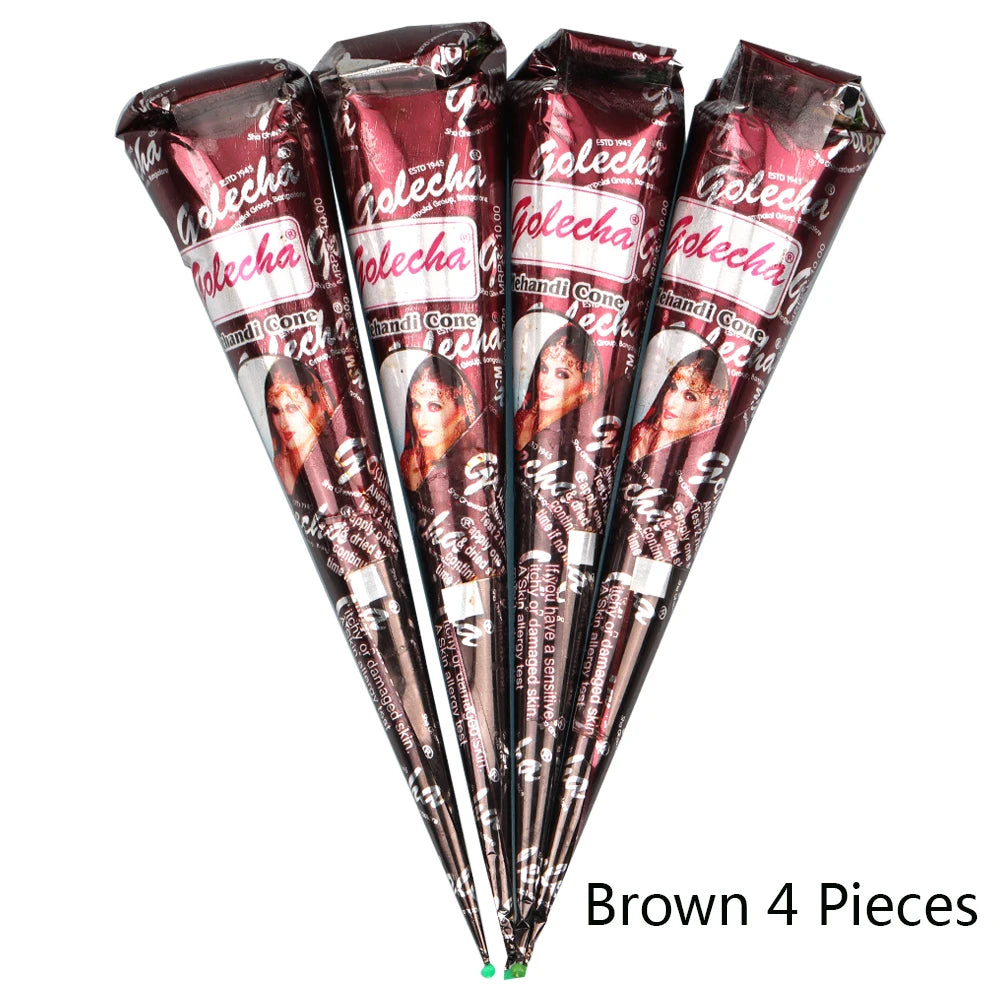 GOLECHA Black Brown Red White Henna Cones Indian Henna Tattoo Paste For Temporary Tattoo Body Art Sticker Mehndi Body Paint