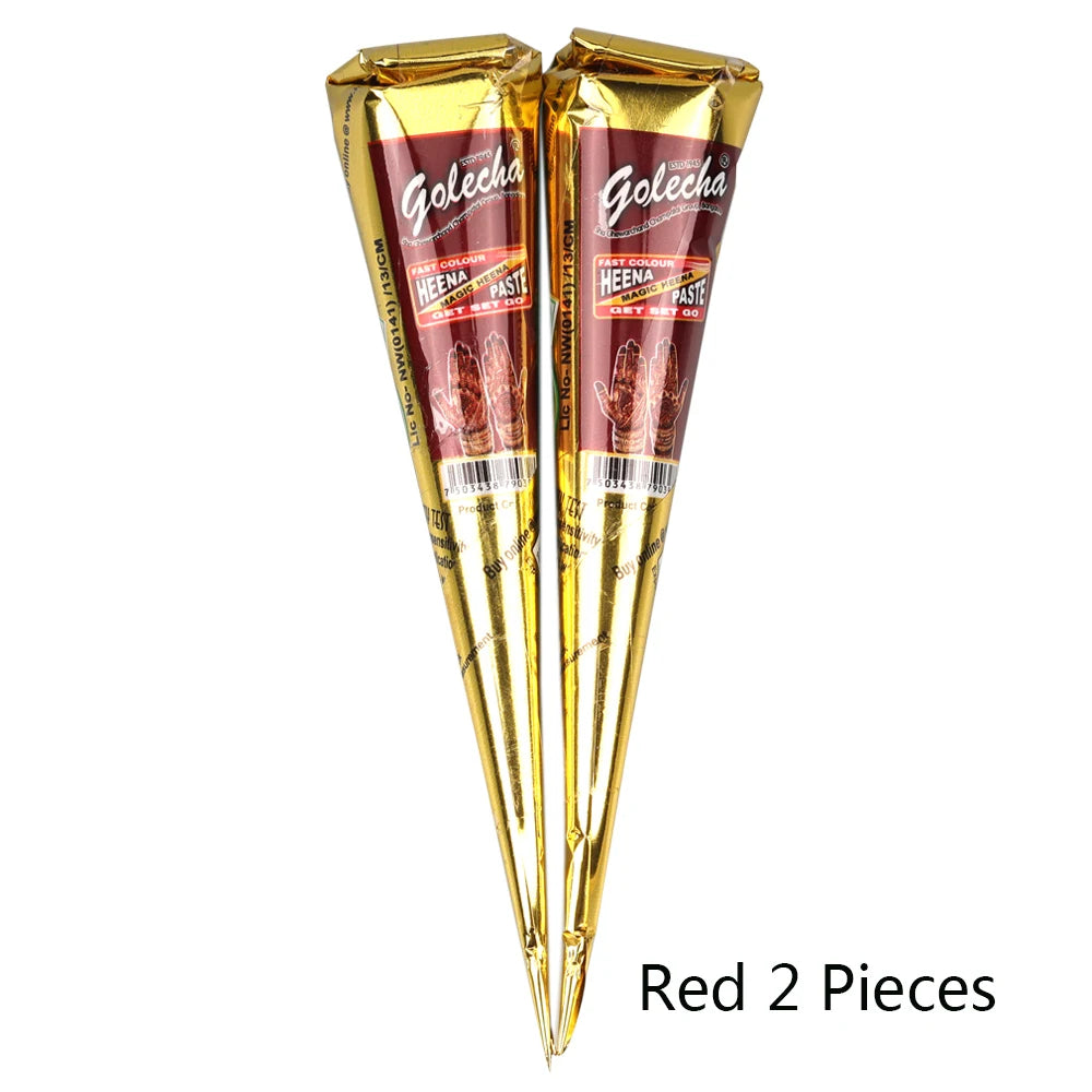 GOLECHA Black Brown Red White Henna Cones Indian Henna Tattoo Paste For Temporary Tattoo Body Art Sticker Mehndi Body Paint