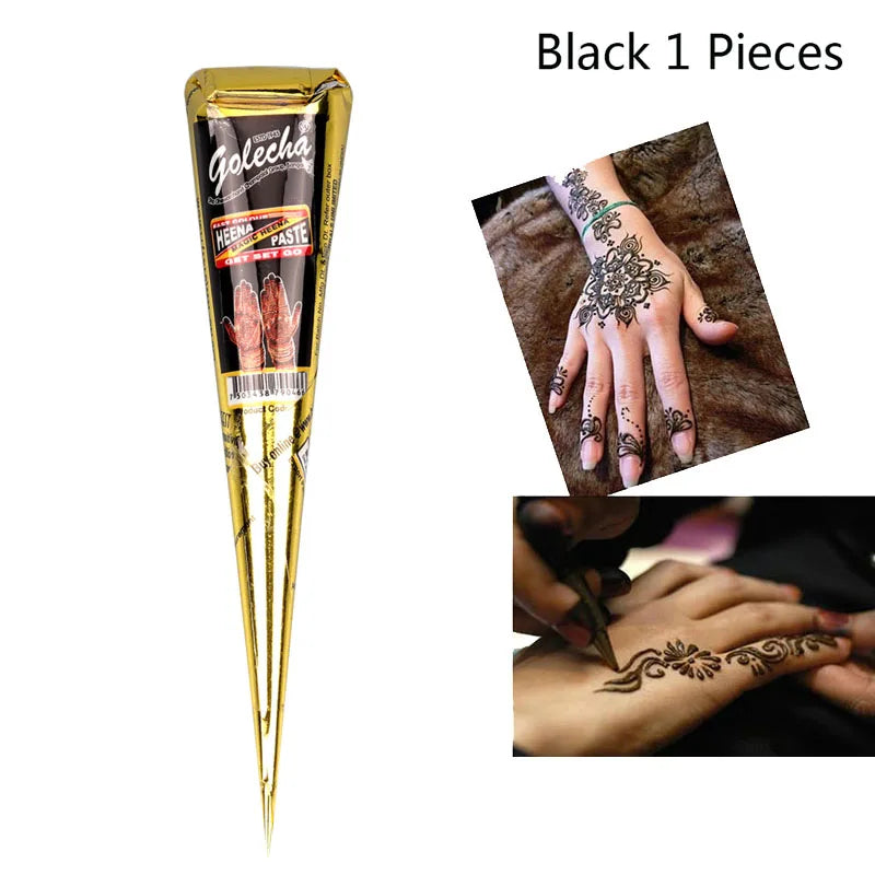 GOLECHA Black Brown Red White Henna Cones Indian Henna Tattoo Paste For Temporary Tattoo Body Art Sticker Mehndi Body Paint