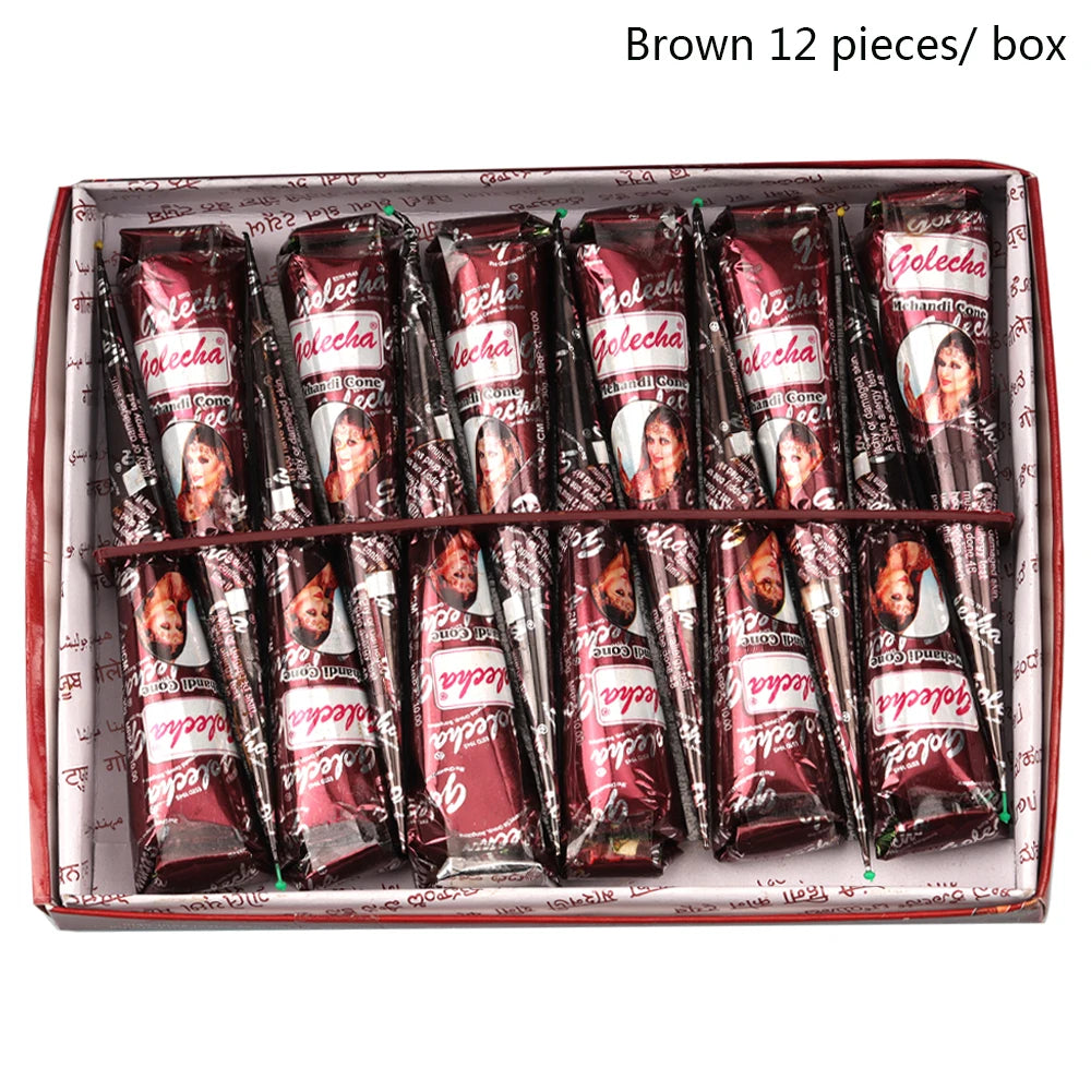 GOLECHA Black Brown Red White Henna Cones Indian Henna Tattoo Paste For Temporary Tattoo Body Art Sticker Mehndi Body Paint