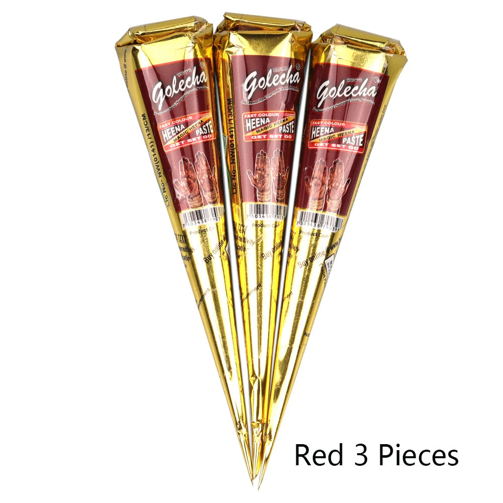GOLECHA Black Brown Red White Henna Cones Indian Henna Tattoo Paste For Temporary Tattoo Body Art Sticker Mehndi Body Paint