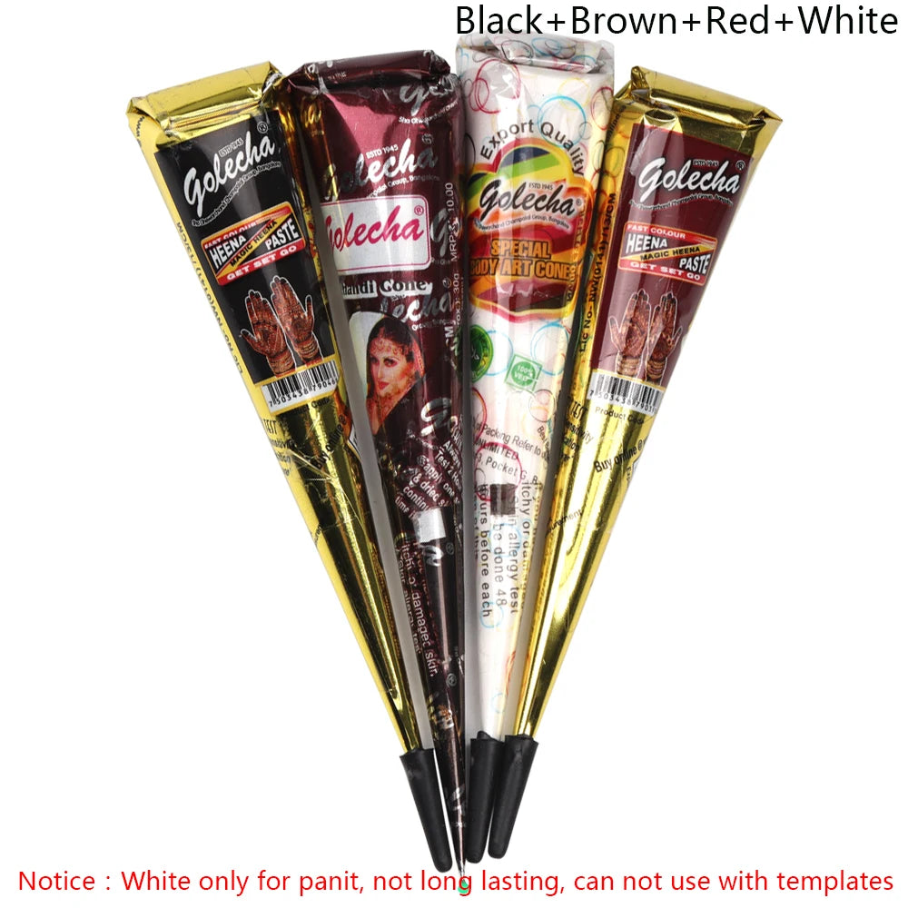 GOLECHA Black Brown Red White Henna Cones Indian Henna Tattoo Paste For Temporary Tattoo Body Art Sticker Mehndi Body Paint