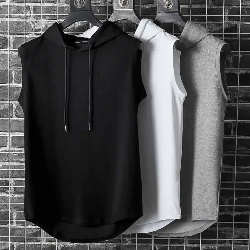 Solid Color  Brand New Men's Tank Tops Vest Sleeveless Tees For Male Hooded Man Vests Tops Hip Hop Men Tank Top T shirt