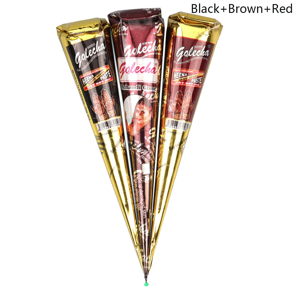 GOLECHA Black Brown Red White Henna Cones Indian Henna Tattoo Paste For Temporary Tattoo Body Art Sticker Mehndi Body Paint