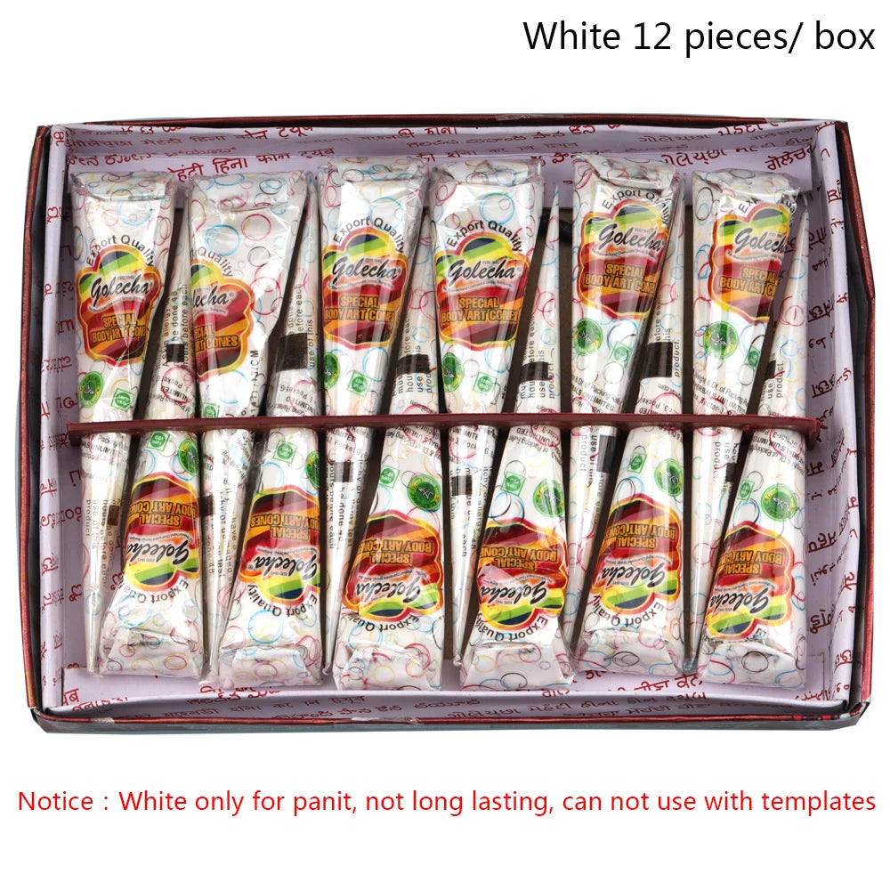 GOLECHA Black Brown Red White Henna Cones Indian Henna Tattoo Paste For Temporary Tattoo Body Art Sticker Mehndi Body Paint