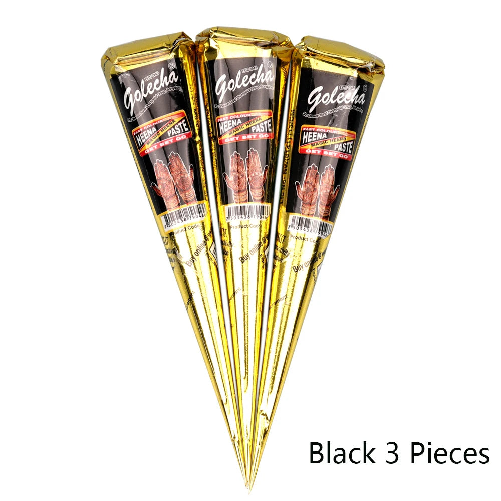 GOLECHA Black Brown Red White Henna Cones Indian Henna Tattoo Paste For Temporary Tattoo Body Art Sticker Mehndi Body Paint