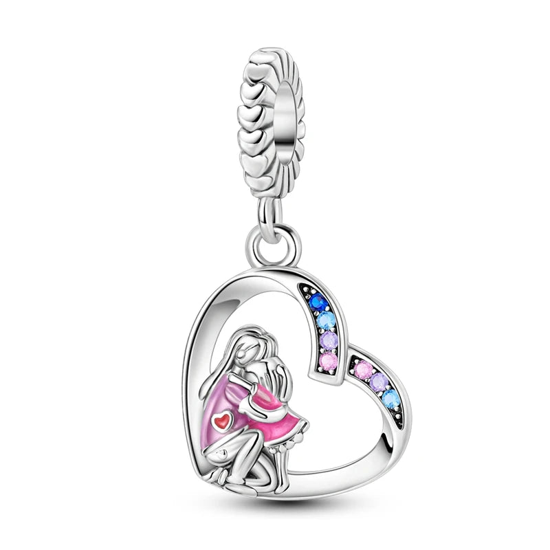 ✨ 925 Sterling Silver Mom & Daughter Heart Charm – Fits Pandora Bracelets 🔷 تعليقة قلب للأم والابنة من الفضة الإسترلينية 925 – مناسبة لأساور باندورا
