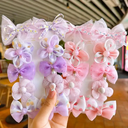 🎀 10Pcs Baby Girl Hair Clip Set – Cute Bows, Lace & Flower Hairpins | طقم 10 مشابك شعر للبنات – فيونكات، دانتيل، وزهور كيوت للأطفال والهدايا