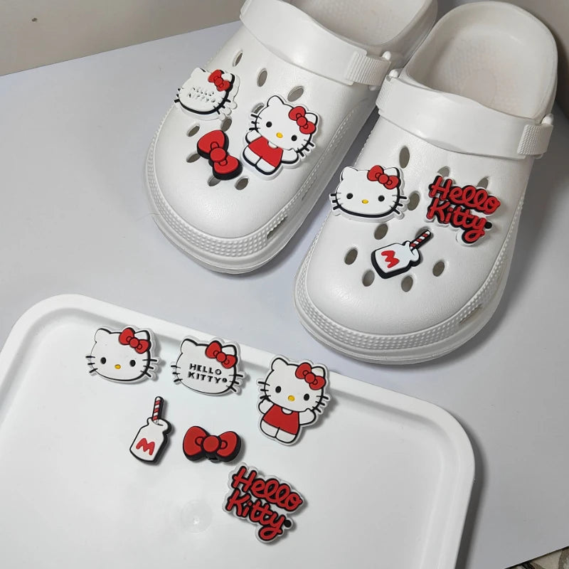 ✨ Hot Sale Sanrio Hello Kitty Detachable Shoe Buckles 🎀 – 6pcs Thickened PVC Bowknot Cartoon Shoe Decorations | أبازيم أحذية قابلة للإزالة من سانريو هيلو كيتي – 6 قطع من زخارف فيونكة كرتونية سميكة من PVC