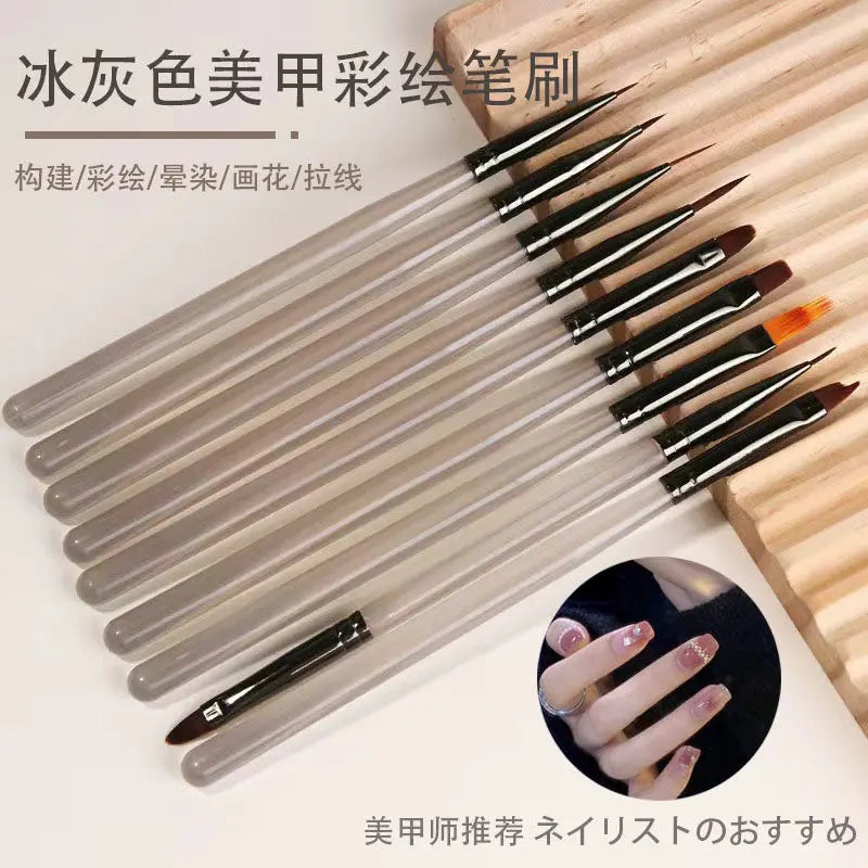 9pcs DIY Brush Nail Art Brush Set  Acrylic Lace Ombre Design Nail UV Gel Painting Drawing Flowers Pen Manicure Salon Tools Suit