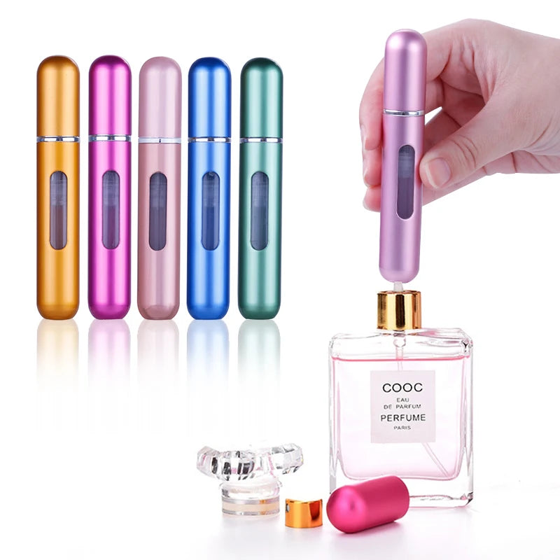 5ml Refillable Travel Perfume Bottle – Bottom Refill Spray Container with Press Head for Cosmetics & Liquids | عبوة عطر قابلة لإعادة التعبئة 5 مل – تعبئة من الأسفل مع بخاخ محمول مثالي للسفر والتجميل