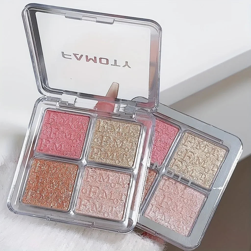 ✨ 4-Color Highlighter Palette – Waterproof Glow & Shimmer Baked Powder 🔷 لوحة إضاءة بأربع ألوان – بودرة مضيئة مقاومة للماء تمنح إشراقة طبيعية وبريق لامع