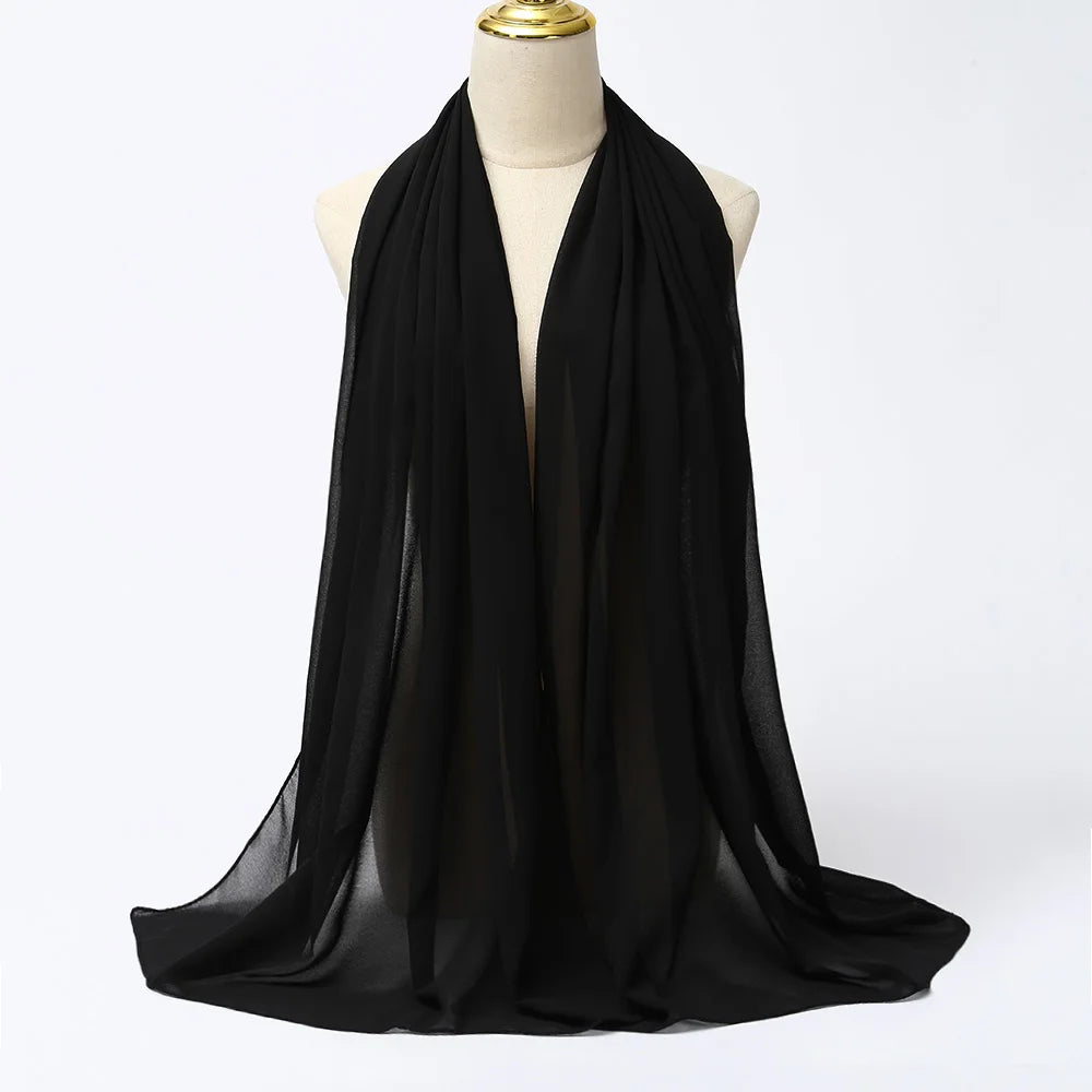 🌙 Muslim Chiffon Hijab Scarf for Women 🧣 – Solid Color Long Head Wrap Lightweight Veil | حجاب شيفون نسائي طويل – شال سادة بألوان أنيقة وخامة خفيفة