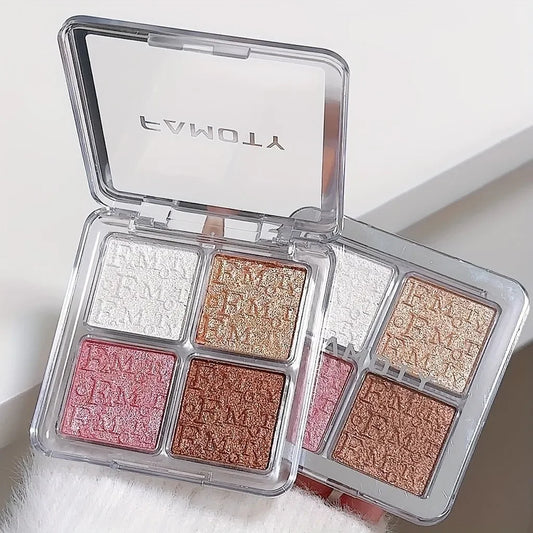 ✨ 4-Color Highlighter Palette – Waterproof Glow & Shimmer Baked Powder 🔷 لوحة إضاءة بأربع ألوان – بودرة مضيئة مقاومة للماء تمنح إشراقة طبيعية وبريق لامع