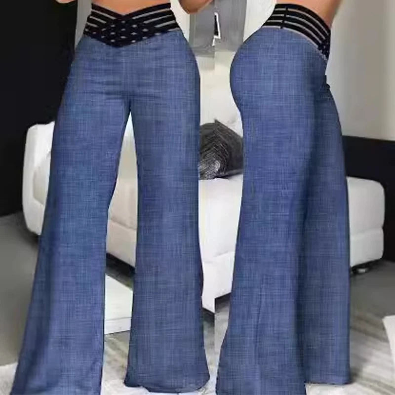 💫 Women’s Flared Mesh Patch Pants 👖 – High Waist Y2K Wide-Leg Streetwear Trousers | بنطال نسائي واسع بخصر عالٍ وتفاصيل شبك – ستايل Y2K أنيق للخريف والطلعات الكاجوال