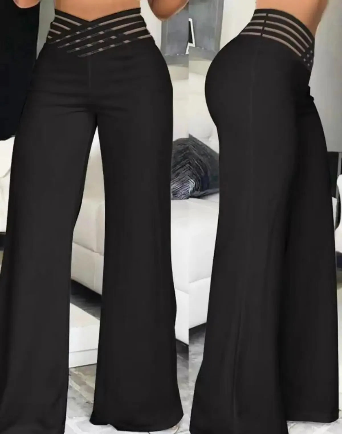 💫 Women’s Flared Mesh Patch Pants 👖 – High Waist Y2K Wide-Leg Streetwear Trousers | بنطال نسائي واسع بخصر عالٍ وتفاصيل شبك – ستايل Y2K أنيق للخريف والطلعات الكاجوال