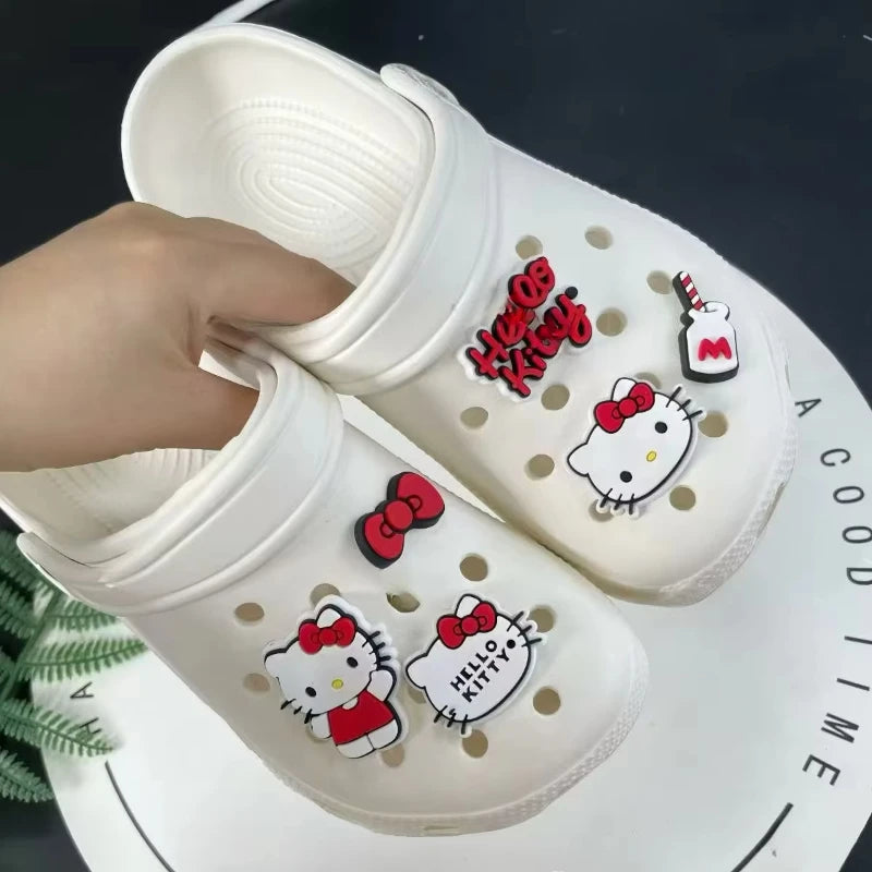 ✨ Hot Sale Sanrio Hello Kitty Detachable Shoe Buckles 🎀 – 6pcs Thickened PVC Bowknot Cartoon Shoe Decorations | أبازيم أحذية قابلة للإزالة من سانريو هيلو كيتي – 6 قطع من زخارف فيونكة كرتونية سميكة من PVC