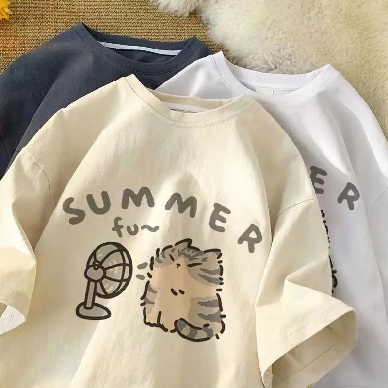 🧢 Korean Retro Minimalist T-Shirt 👕 – Unisex Loose Thin Summer Tee with Vintage Print | تيشيرت كوري رجالي/نسائي بقصة واسعة – تصميم صيفي خفيف بطبعة ريترو كلاسيكية