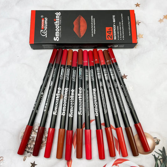 12-Piece Long-Lasting Lipstick Gift Set – Includes Matte Lip Gloss & Professional Lip Liner Pencil | طقم روج 12 قطعة ثابت – مع قلوس مطفي وقلم تحديد احترافي، مثالي كهدية للنساء