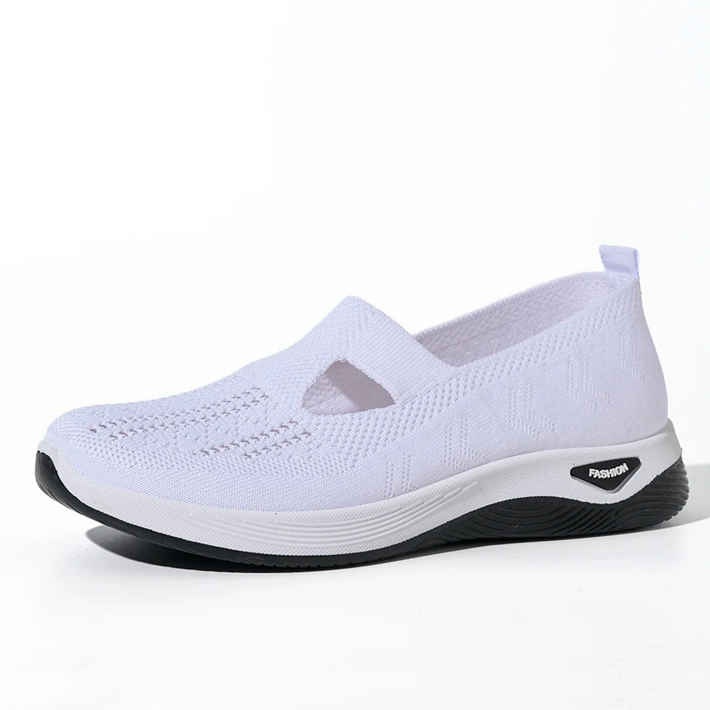 Women’s Mesh Knit Slip-On Sneakers – Lightweight, Breathable, Anti-Slip Flat Shoes | سنيكرز نسائي شبكي بنعل مسطح – خفيف، قابل للتهوية، مضاد للانزلاق وسهل الارتداء