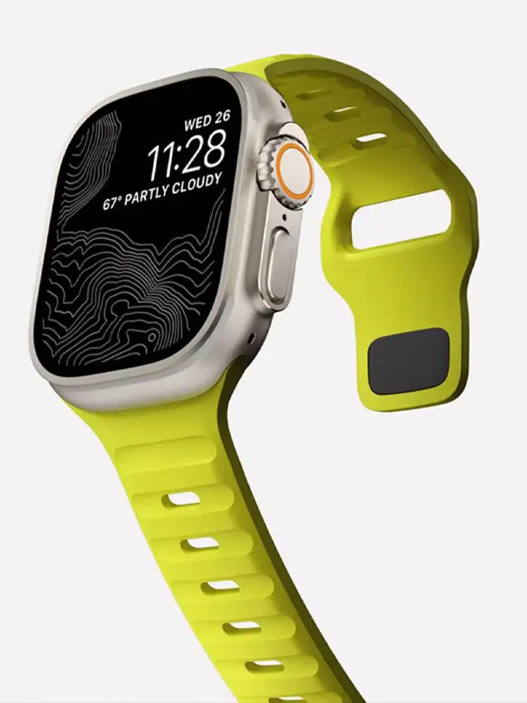 🏃‍♂️ Silicone Sport Strap for Apple Watch – Compatible with Series 9/8/7/6/5/4/3/SE/Ultra (38mm-49mm) | سوار رياضي سيليكون لساعة أبل – متوافق مع جميع المقاسات والسلاسل