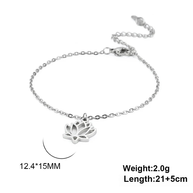 ✨ Gold Lotus Flower Anklet – Stainless Steel Foot Bracelet for Women 🔷 خلخال زهرة اللوتس بلون ذهبي – سلسلة كاحل من الستانلس ستيل للنساء