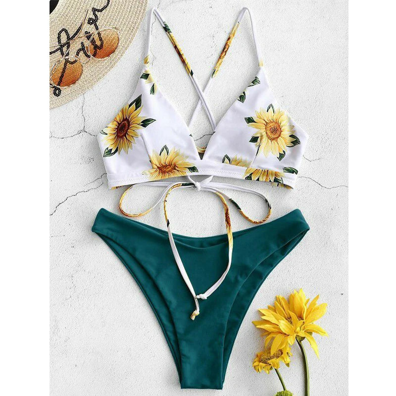 🌻 Sunflower Push-Up Bikini Set – Bandage Style Swimsuit 2025 | بكيني عباد الشمس بوش أب نسائي 2025 – تصميم حبال أنيق ومبطن لإطلالة جريئة على الشاطئ