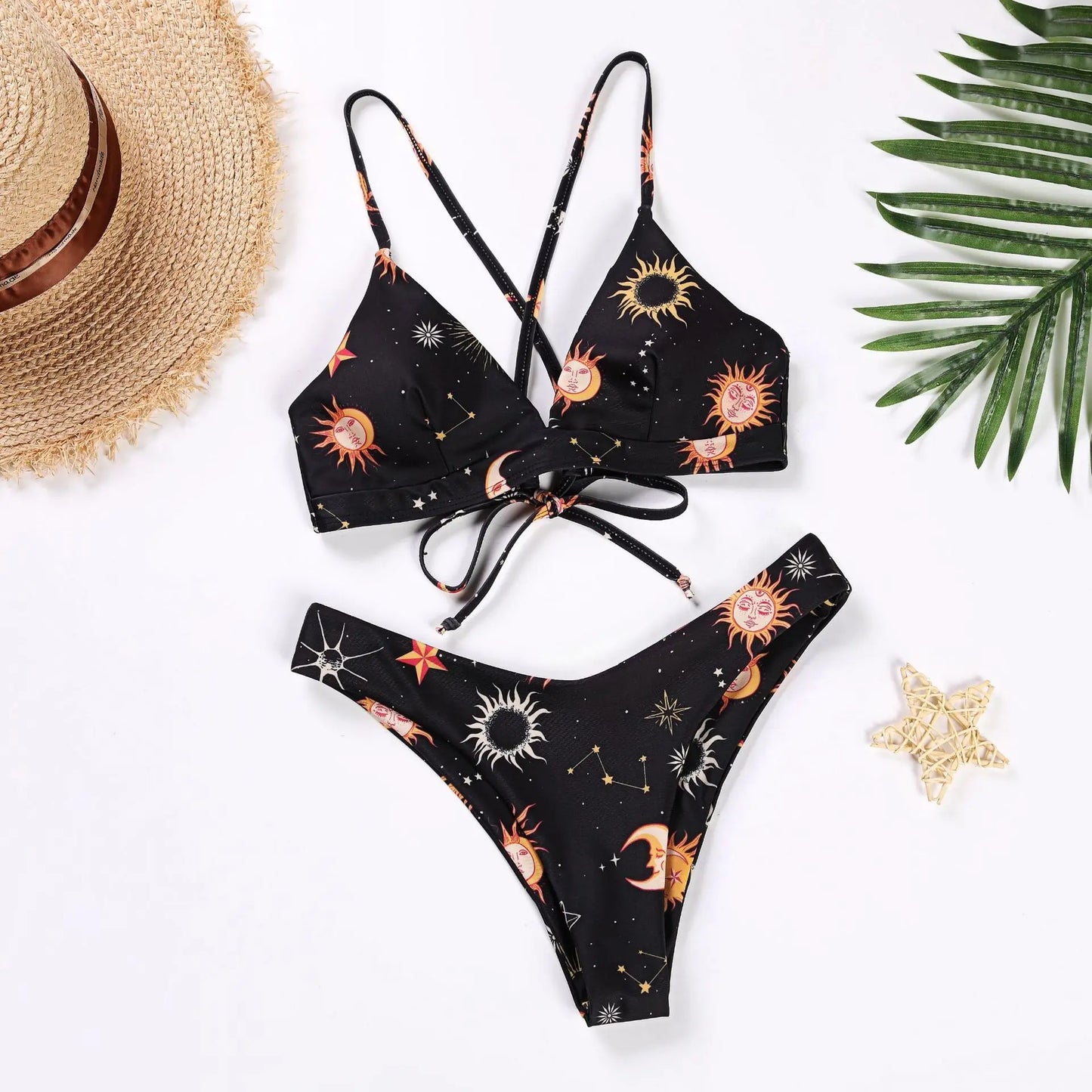 🌻 Sunflower Push-Up Bikini Set – Bandage Style Swimsuit 2025 | بكيني عباد الشمس بوش أب نسائي 2025 – تصميم حبال أنيق ومبطن لإطلالة جريئة على الشاطئ
