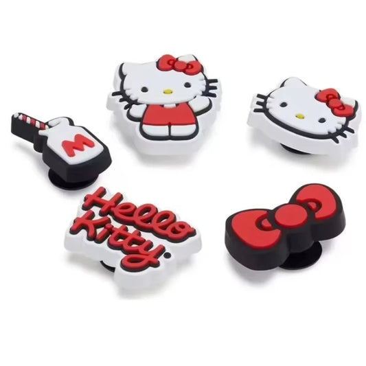 ✨ Hot Sale Sanrio Hello Kitty Detachable Shoe Buckles 🎀 – 6pcs Thickened PVC Bowknot Cartoon Shoe Decorations | أبازيم أحذية قابلة للإزالة من سانريو هيلو كيتي – 6 قطع من زخارف فيونكة كرتونية سميكة من PVC