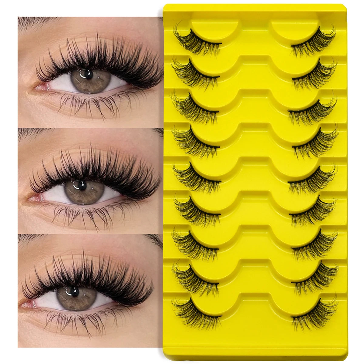 رموش نصفية ناعمة بتأثير عيون القطة - GROINNEYA Soft Half Cat Eye False Eyelashes (5/7/10 Pairs)
