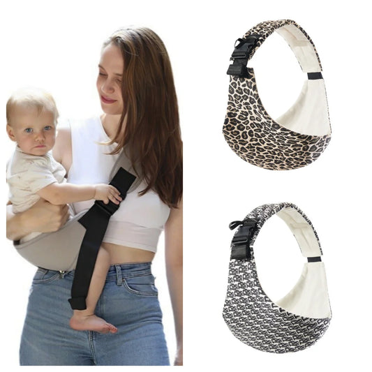 🦓 Leopard Print Baby Carrier – Front-Facing Portable Hug Carrier with Waist Stool | حاملة أطفال أمامية بنقشة فهد – مريحة ومحمولة مع دعامة خصر لحمل آمن بالخارج