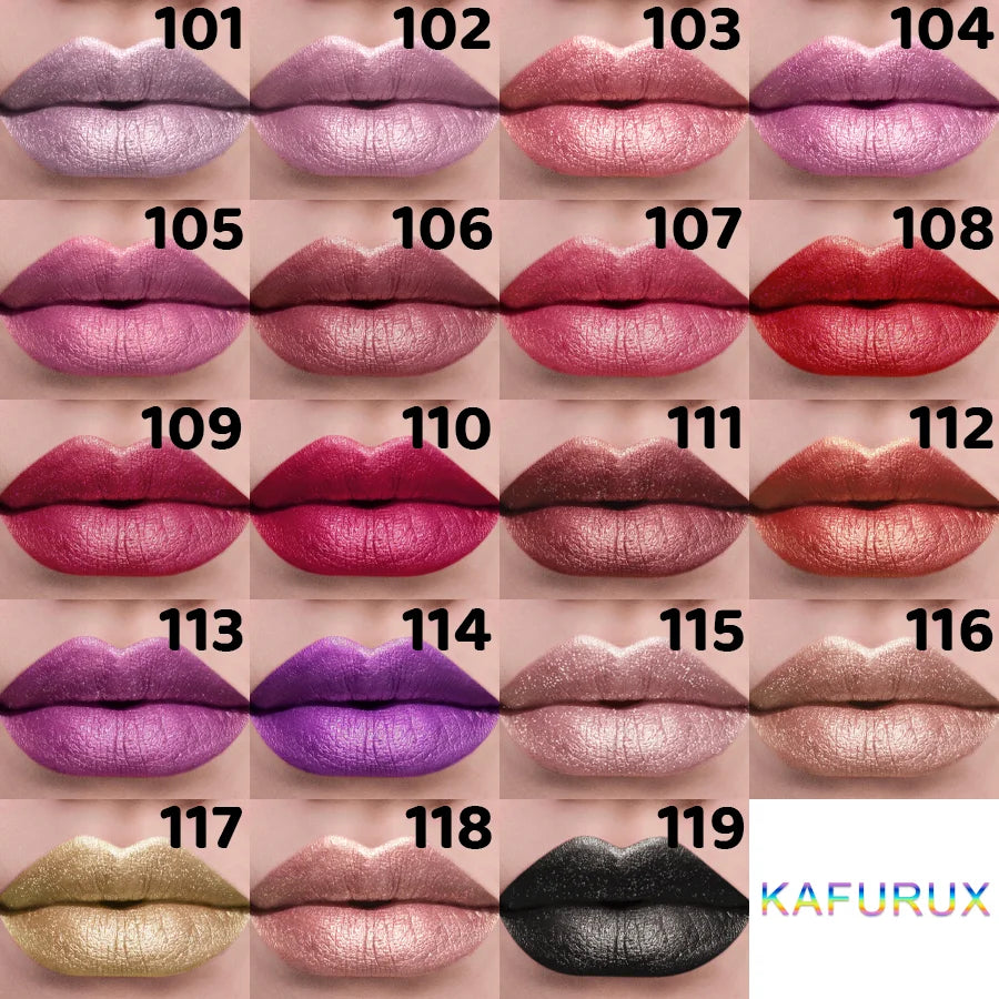 ✨ 21 Colors Metallic Glitter Lipstick – Bold, Shiny & Long-Lasting Matte Tint 🔷 طقم 21 لون من أحمر الشفاه اللامع المعدني – ألوان قوية بلمعة لؤلؤية تدوم طويلًا