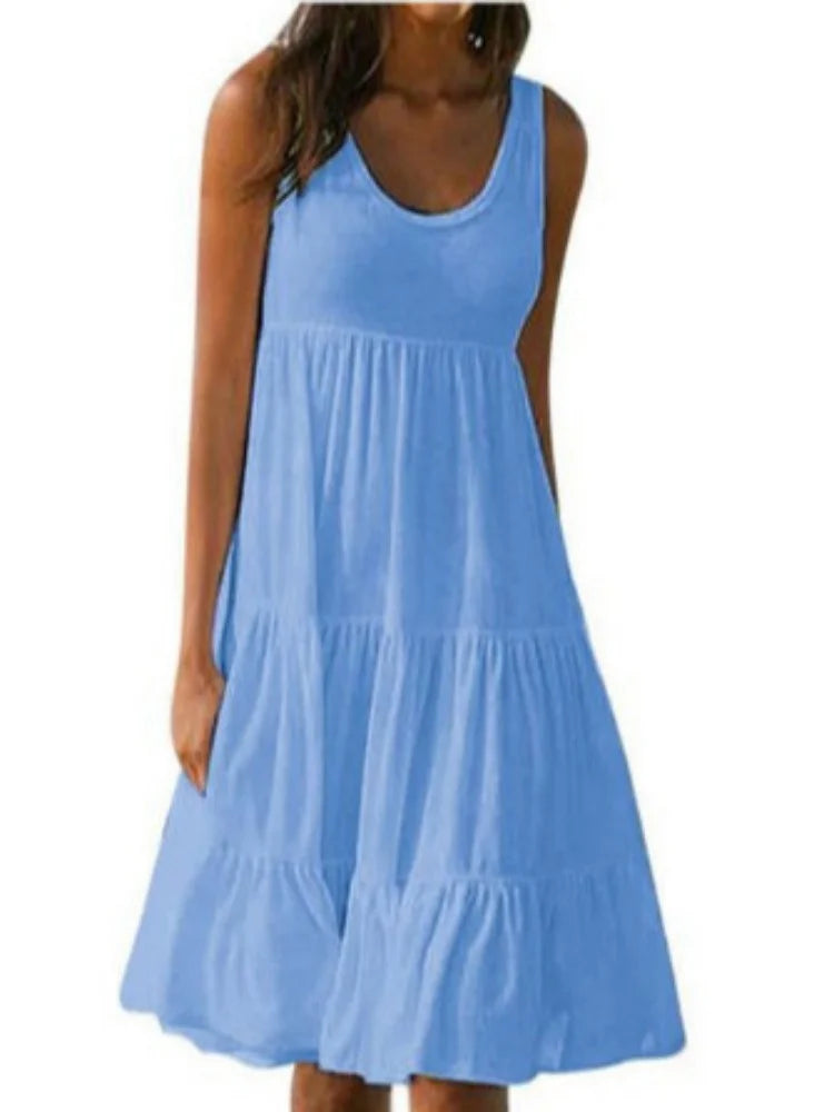 ✨ Summer Sleeveless Casual Dress – Solid Color & Flowy Fit | فستان نسائي صيفي بدون أكمام بلون سادة – مريح وأنيق لإطلالة خفيفة