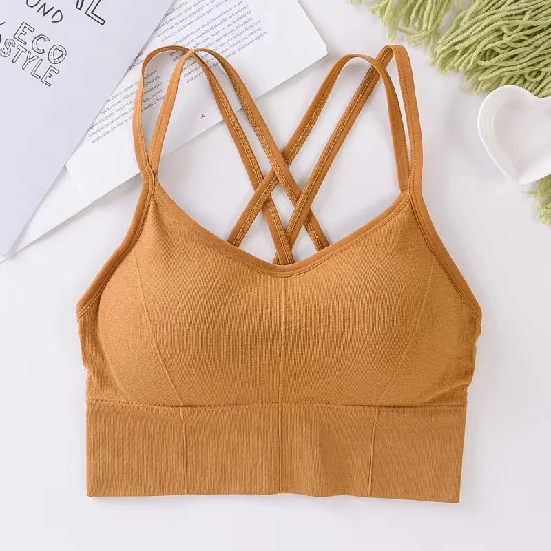 👚 Sexy Back Cross Sports Bra – Women’s Fitness & Yoga Top | حمالة صدر رياضية نسائية برباط متقاطع من الخلف – للرياضة واليوغا