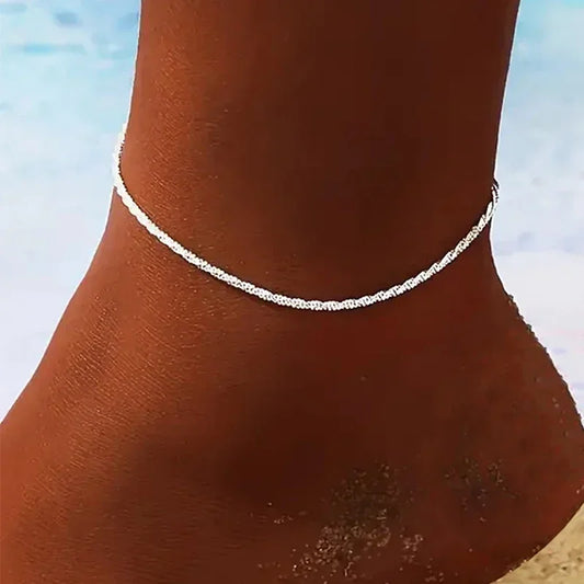CAOSHI 925 Sterling Silver Anklet – Elegant High-End Leg Jewelry for Women’s Travel, Beach & Party Looks | خلخال نسائي فاخر من الفضة الأصلية 925 – إكسسوار أنيق لإبراز الساق للمناسبات والسفر والشاطئ