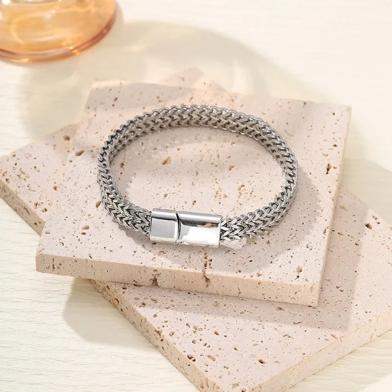 🔗 Men’s Double-Layer Stainless Steel Braided Bracelet | سوار رجالي مزدوج الطبقة من الفولاذ المضفور – تصميم عصري وهيب هوب