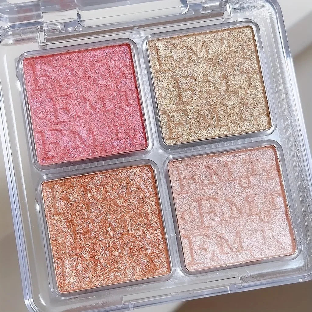 ✨ 4-Color Highlighter Palette – Waterproof Glow & Shimmer Baked Powder 🔷 لوحة إضاءة بأربع ألوان – بودرة مضيئة مقاومة للماء تمنح إشراقة طبيعية وبريق لامع