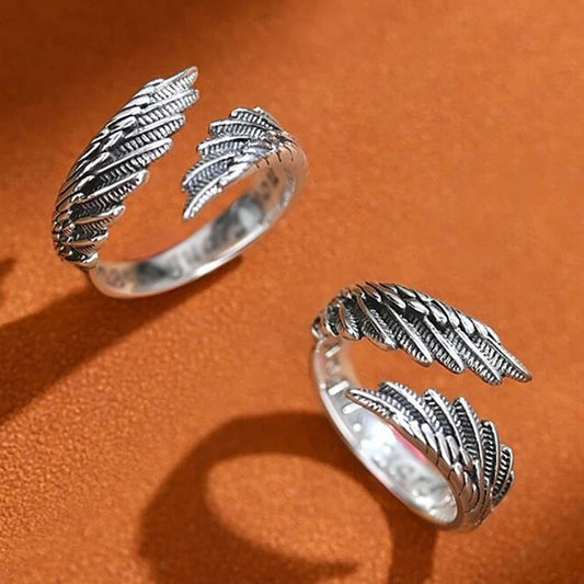 💍 2Pcs Vintage Angel & Demon Eye Adjustable Rings | خاتمان عتيقان بتصميم ملاك وجناح خفاش – قابلان للتعديل للرجال والنساء