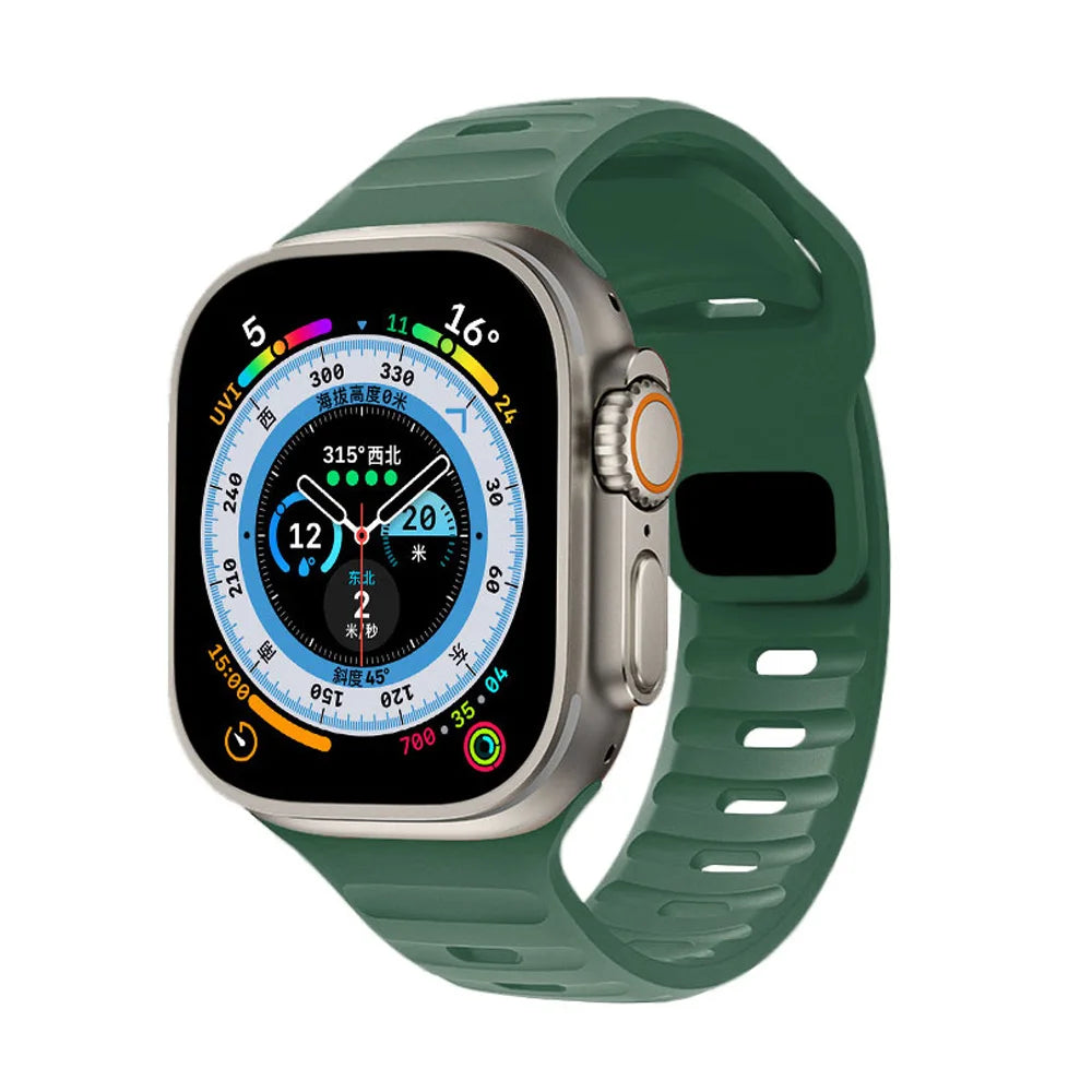 🏃‍♂️ Silicone Sport Strap for Apple Watch – Compatible with Series 9/8/7/6/5/4/3/SE/Ultra (38mm-49mm) | سوار رياضي سيليكون لساعة أبل – متوافق مع جميع المقاسات والسلاسل