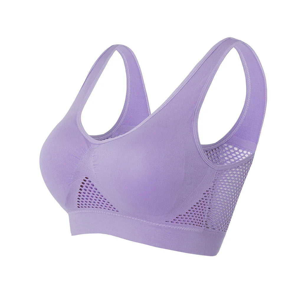 ✨ Seamless Breathable Sports Bra – Removable Padded Fitness Top for Women 🔷 حمالة صدر رياضية ناعمة وقابلة للتنفس – مبطنة قابلة للإزالة للرياضة والجيم للسيدات
