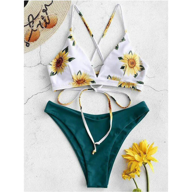 🌻 Sunflower Push-Up Bikini Set – Bandage Style Swimsuit 2025 | بكيني عباد الشمس بوش أب نسائي 2025 – تصميم حبال أنيق ومبطن لإطلالة جريئة على الشاطئ