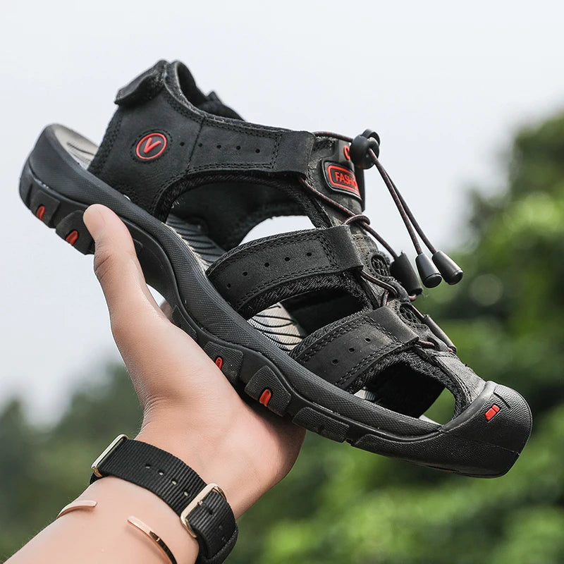 Men’s Summer Leather Sandals – Breathable Outdoor Roman-Style Casual Shoes for Beach & Daily Wear | صنادل رجالية صيفية من الجلد – بتصميم روماني أنيق ومريح للبحر والمشاوير اليومية
